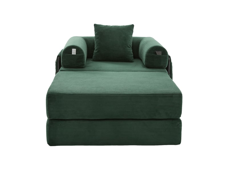  Fauteuil 1 place modulable avec pouf en velours côtelé vert émeraude  - Conforama A