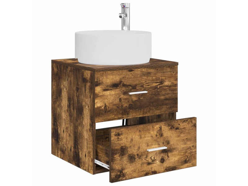 Vanité de lavabo mural, meuble de rangement chêne fumé 49.5x44.5x65.5 cm - Conforama C