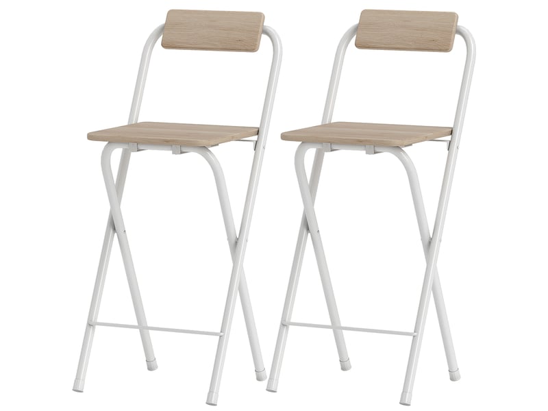  Ensemble de 2 tabourets de bar pliants avec dossier, repose-pieds et structure en acier pour comptoir de salle à manger, couleur naturelle  - Conforama B