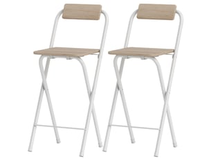 Ensemble de 2 tabourets de bar pliants avec dossier, repose-pieds et structure en acier pour comptoir de salle à manger, couleur naturelle