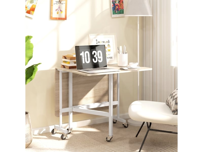  Table à manger pliante jusqu'à 6 personnes, 6 roues avec freins, pour petits espaces, chêne  - Conforama D