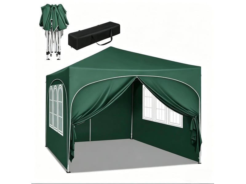 Tonnelle pliante 300 x 300 cm verte en tissu oxford, parois amovibles et protection uv pour extérieur - Conforama A