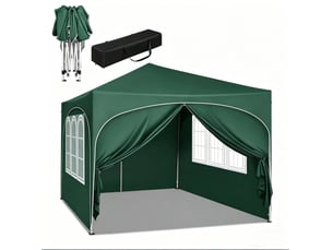 Tonnelle pliante 300 x 300 cm verte en tissu oxford, parois amovibles et protection uv pour extérieur