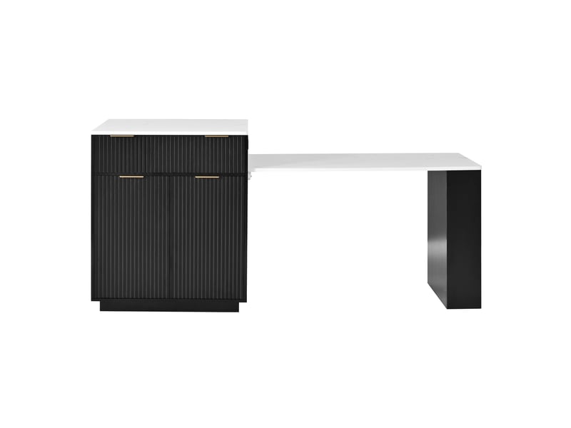 Îlot de cuisine mobile noir, table extensible, led, prises, tiroirs, étagères - Conforama A