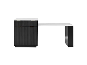 Îlot de cuisine mobile noir, table extensible, led, prises, tiroirs, étagères