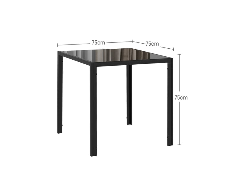  Table à manger pour 4 personnes, table de cuisine avec plateau en verre trempé et pieds en acier, 75 x 75 x 75 cm, noir  - Conforama E