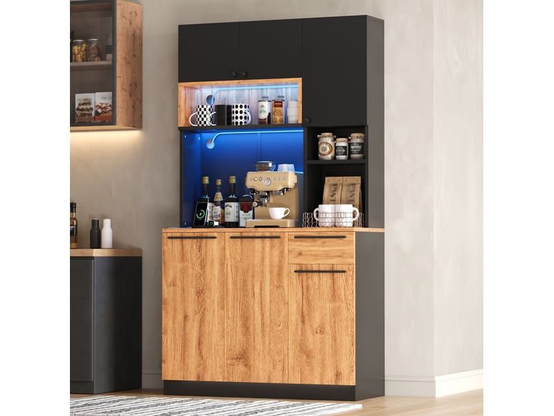  Buffet de cuisine haut 6 portes avec led rgb et prises 100 x 40 x 180 cm evryae  - Conforama B