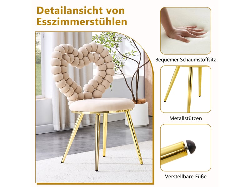  Lot de 2 chaises de salle à manger,44x54x81 cm,velours,beige clair  - Conforama D