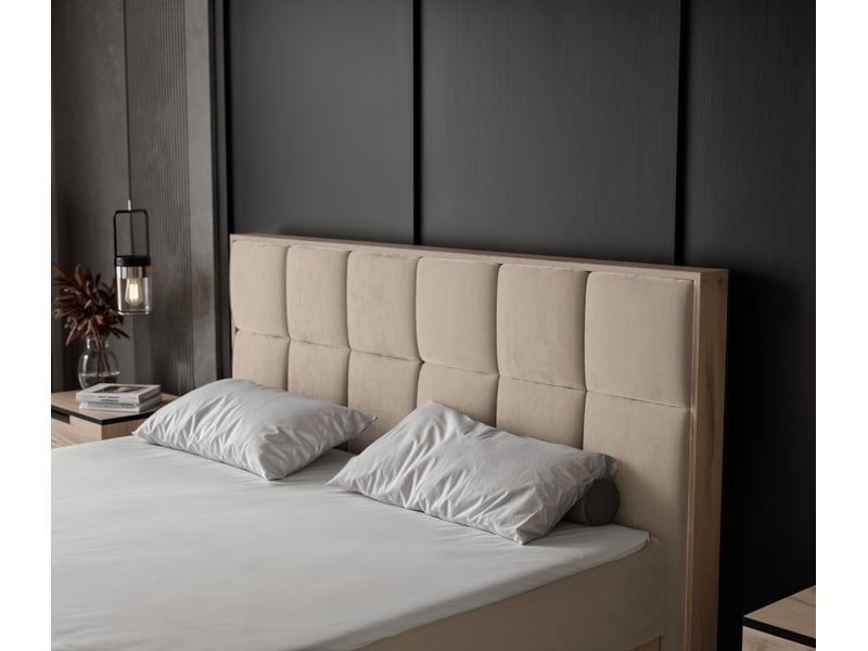  Lit adulte lavio ii - 120x200 cm - matelas ressorts + surmatelas - coffre de rangement - velours dense hydrofuge beige clair LAVIO II - Conforama D