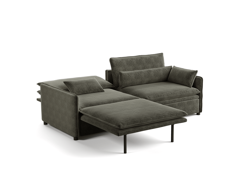  Canapé-lit convertible 3 en 1,206x91x86cm,canapé 3 places avec couchage extensible,coffre de rangement,tissu chenille,gris foncé  - Conforama A