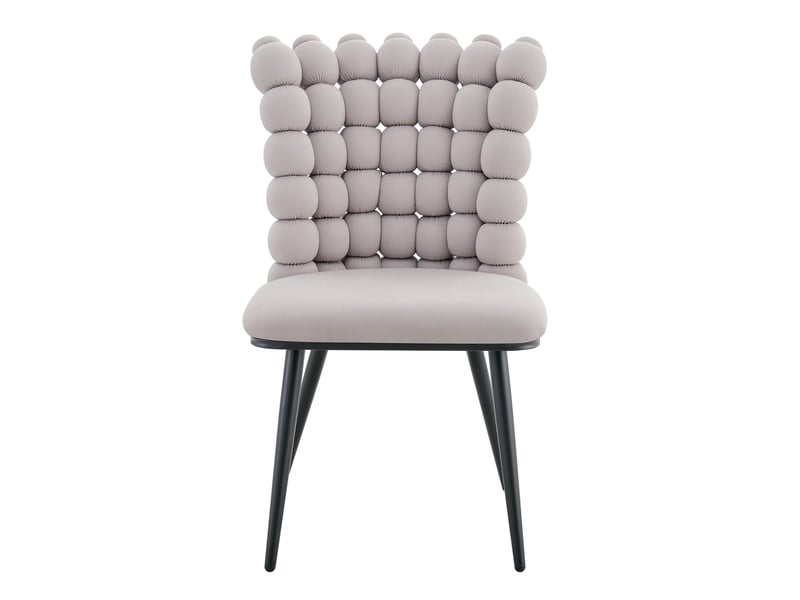  Lot de 2 chaises 54x48x88 cm salle à manger design luxe en velours gris clair, dossier à motif perlé, pieds métal noir  - Conforama A