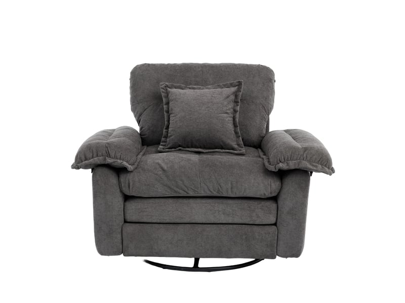  Fauteuil pivotant 360° gris en chenille, format oversize, avec coussin de soutien  - Conforama A