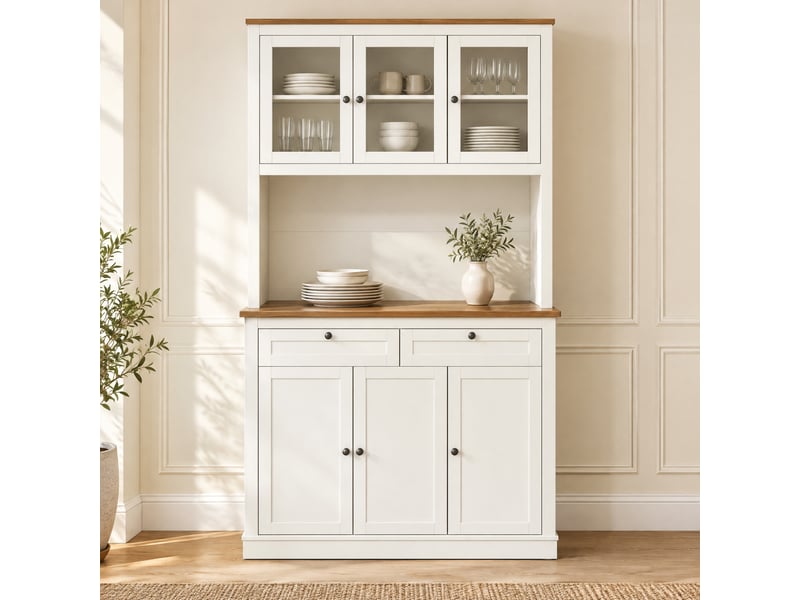  Buffet de cuisine modenvie 100 x 40 x 180 cm blanc et chêne avec rangement réglable  - Conforama D
