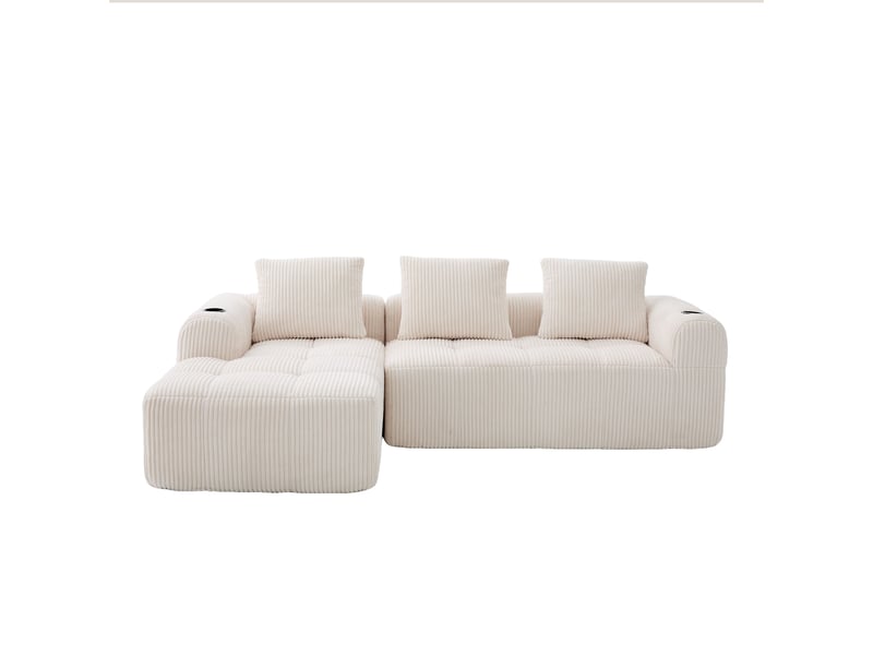  Canapé droit en velours côtelé beige, 4 places, 253 cm, poches latérales W2845S00247 - Conforama A