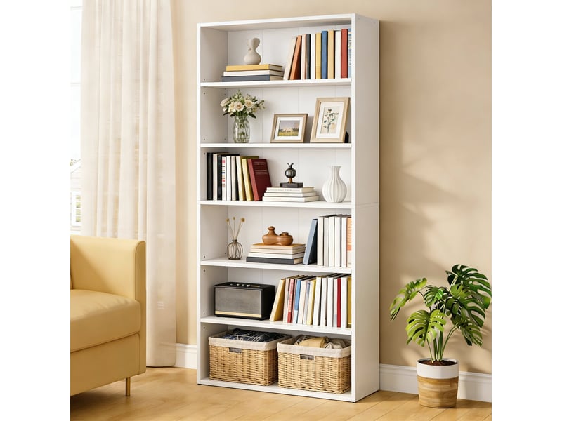  Étagère avec 6 niveaux, bibliothèque, pour bureau à domicile, chambre, salon, bureau, blanc  - Conforama B