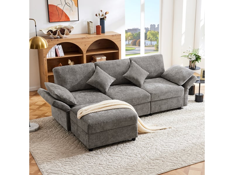  Canapé d'angle réversible fixe 4 places tissu gris Canapé d'angle gris - Conforama B