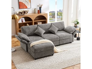 Canapé d'angle réversible fixe <strong>MERAX</strong> <strong>Canapé d'angle gris</strong> 4 places Tissu gris