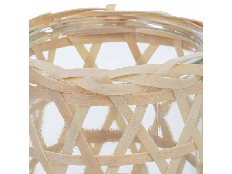  Bougeoir en verre doublé de fibres naturelles brunes, d8 x h cm  - Conforama D