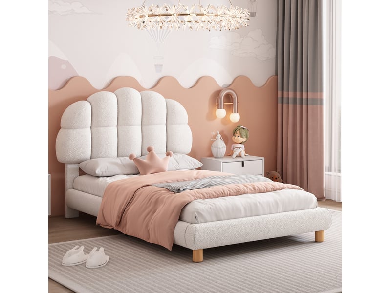  Modenvie lit simple capitonné 90x200 cm - tête de lit réglable, sommier inclus - blanc  - Conforama B