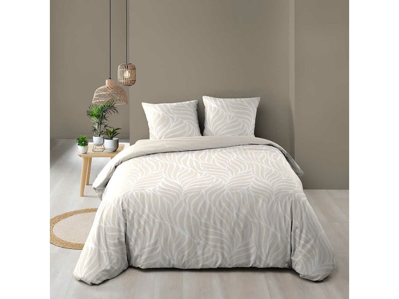 Housse de couette 260 x 240 cm imprimée 57 fils morganeva naturel 2 taies incluses  - Conforama B