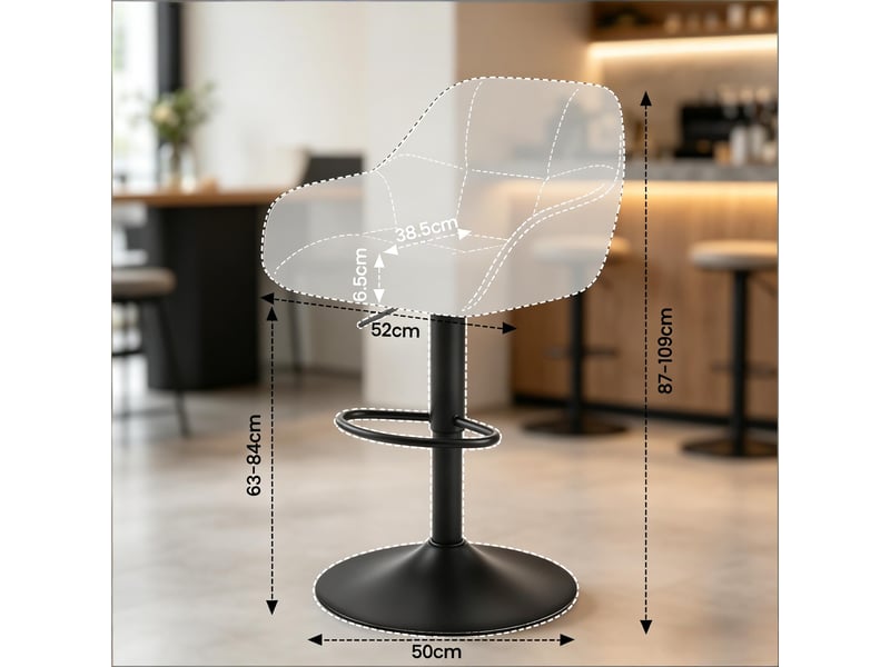  Tabourets de bar lot de 2 réglables 360° - lpospi - dossier, assise rembourrée, chenille et velours côtelé - noir  - Conforama D
