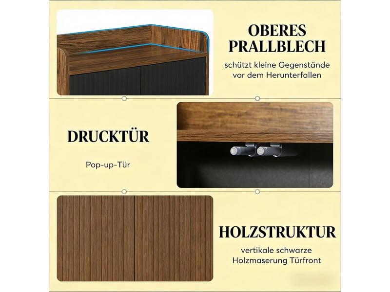  Meuble à chaussures 5 étagères avec portes pour entrée en panneaux de particules 73×35×105,5 cm noir marron rustique  - Conforama C