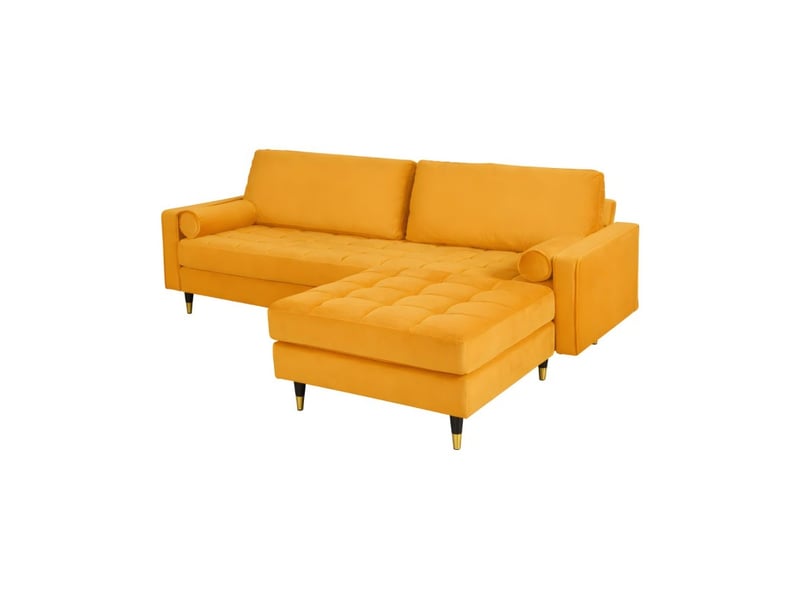  Canapé d'angle réversible koliri jaune – canapé design en velours capitonné avec pouf assorti  - Conforama A