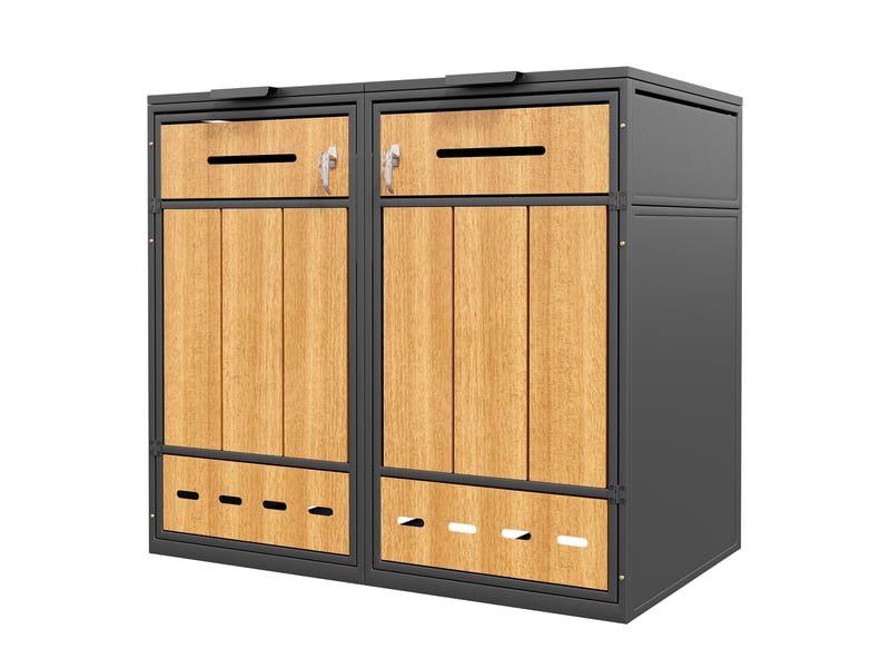  Cache-poubelles 2 bacs 120-240 l, ventilé et verrouillable, avec 2 portes  - Conforama E