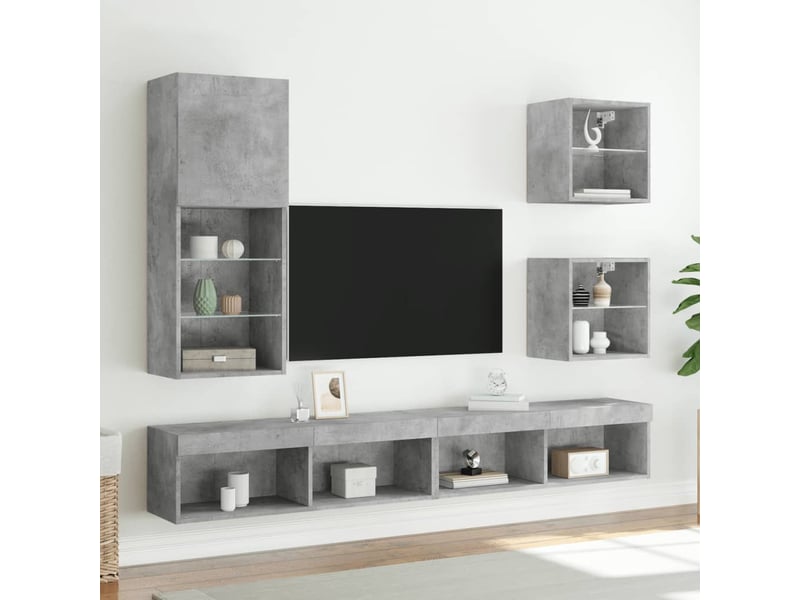  Meuble tv - banc tv - meuble de rangement avec lumières led gris béton 40,5x30x102 cm  - Conforama C