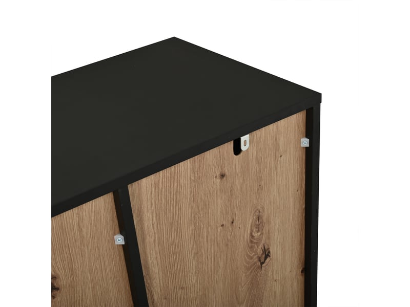  Buffet noir et bois 140 x 35 x 70 cm, meuble de rangement avec 3 tiroirs, 2 portes, étagères réglables et plateau supérieur  - Conforama W