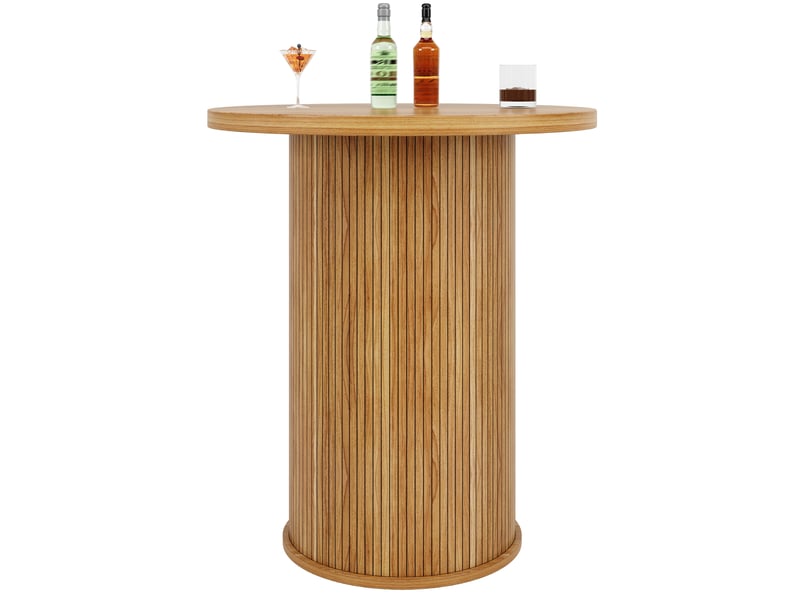  Table de salle à manger haute ronde avec rangement 1 porte coulissante et 4 étagères pour salon 60 × 60 × 91,6 cm  - Conforama A
