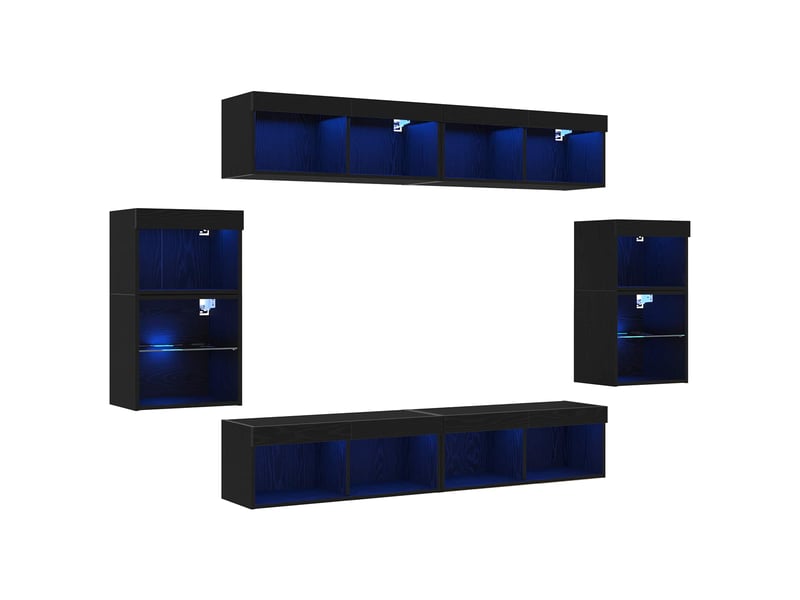  Ensemble meuble tv - banc tv - meuble de rangement 8 pcs chêne noir bois d'ingénierie  - Conforama A