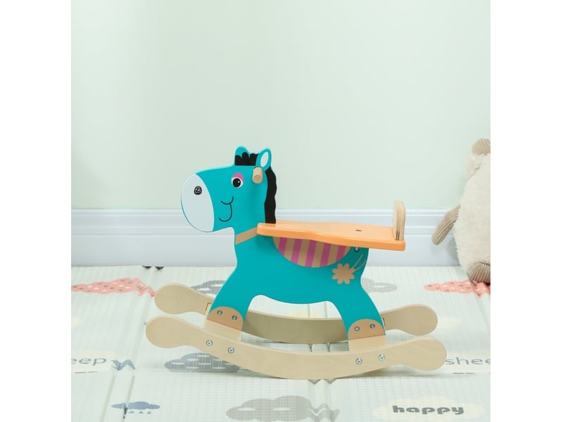  Jouet à bascule âne enfant en bois 59 x 27 x 43 cm – vert – base large anti-basculement et poignées  - Conforama B