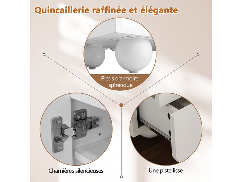  Meuble tv moderne blanc, design minimaliste, portes et tiroirs, bords arrondis, 175 x 38 x 37 cm  - Conforama E