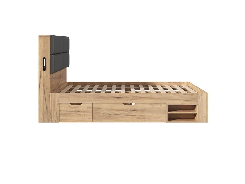 Lit enfant avec rangement 140 x 200 cm avec sommier à lattes couleur naturel - Conforama W