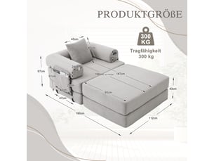 Fauteuil modulable en velours côtelé - gris clair - velours côtelé doux - dimensions