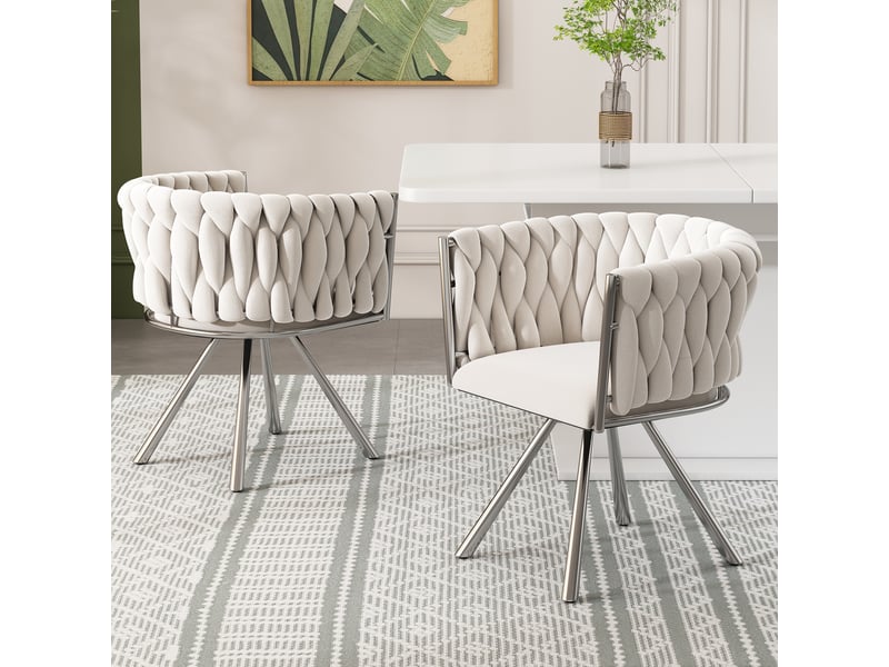  Chaise de salle à manger pivotante 360° lot de 2  - dossier incurvé, velours beige et argent  - Conforama B