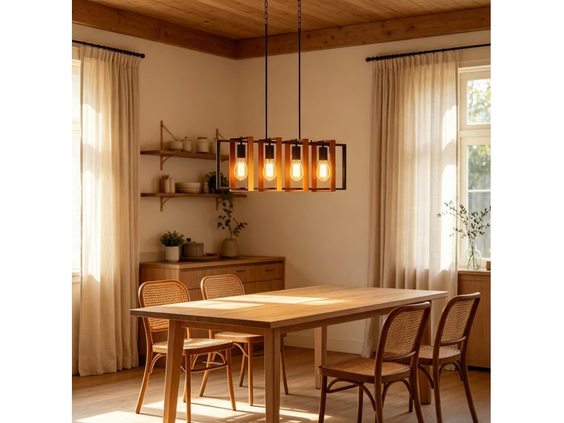  Suspension 80 x 21 x 90-130 cm en acier et bois à 4 douilles e27 orientables noir et brun noyer chicfurn  - Conforama B