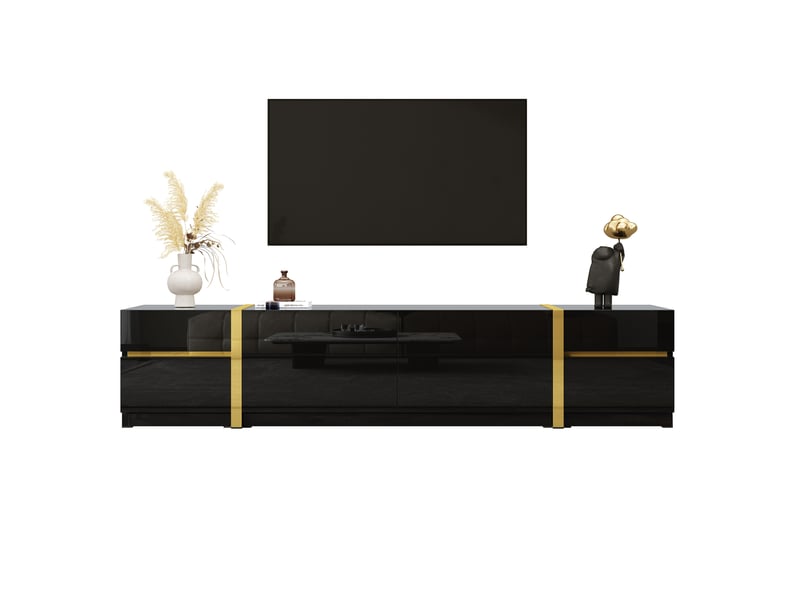 Meuble tv bas 180x40x38 cm avec 4 tiroirs et 2 portes, armoire de rangement, meuble de salon, style moderne, mdf noir  - Conforama A