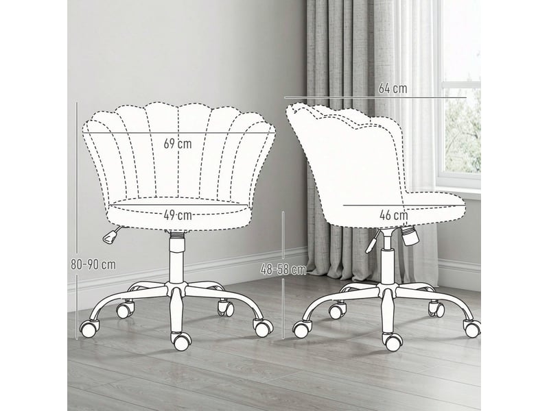  Fauteuil de coiffure réglable en velours blanc, dossier floral et roulettes  - Conforama C