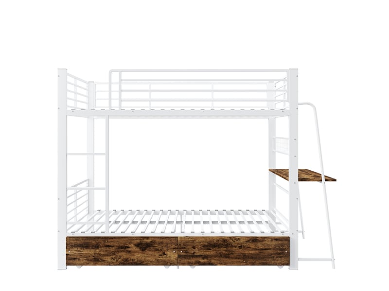 Lit superposé 90x200 cm avec bureau, éclairage led et tiroir de rangement en mdf et métal blanc sans matelas  - Conforama A