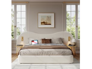 Lit coffre 2 places 180x200 cm avec usb et lampes de lecture bouclette blanc