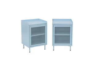 Lot de 2 tables de chevet industrielles métal bleu clair 1 porte grillagée. 40 x 37 x 58.5 cm - ohio