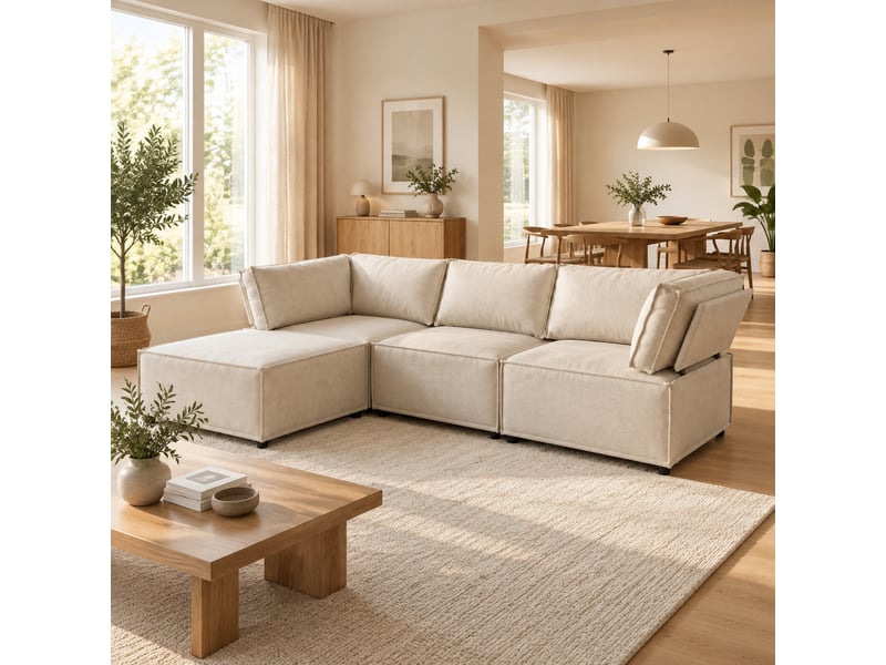  Canapé modulable modenvie convertible 4 places en tissu en lin beige 238 x 154 x 75 cm  - Conforama D