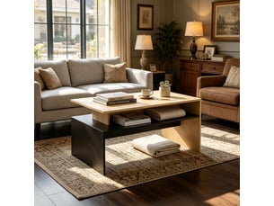 Table basse à niveaux décalés avec étagère de rangement - plateau mélaminé mdf noir et bois naturel 95 × 55 cm