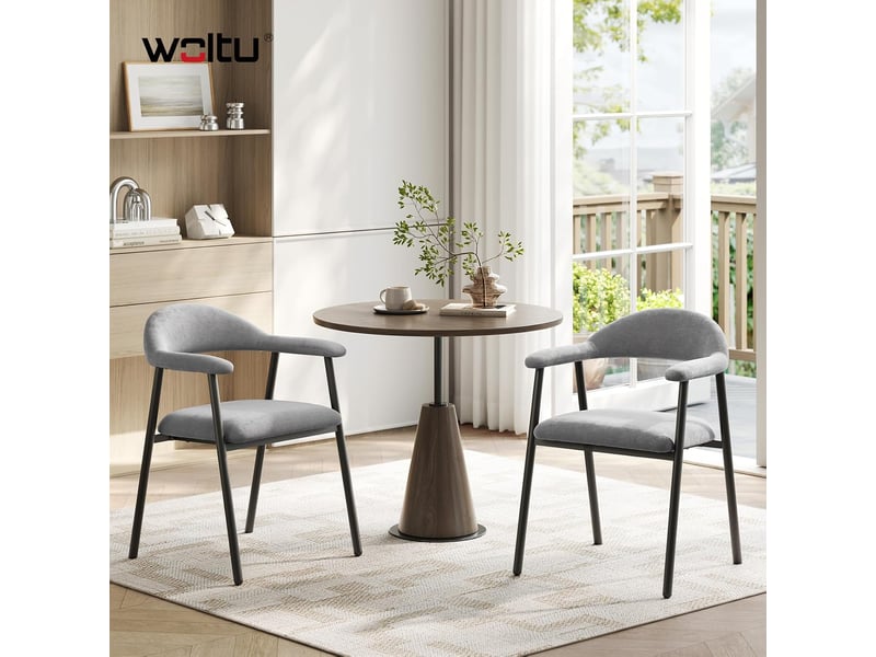  Lot de 2 chaise de salle à manger, gris,en chenille et métal, siège rembourré, dossier et accoudoirs intégrés  - Conforama B