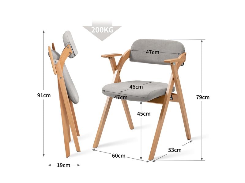  Lot de 2 chaises de salle à manger pliantes avec accoudoirs 52.5x60x79 cm bois gris  - Conforama C