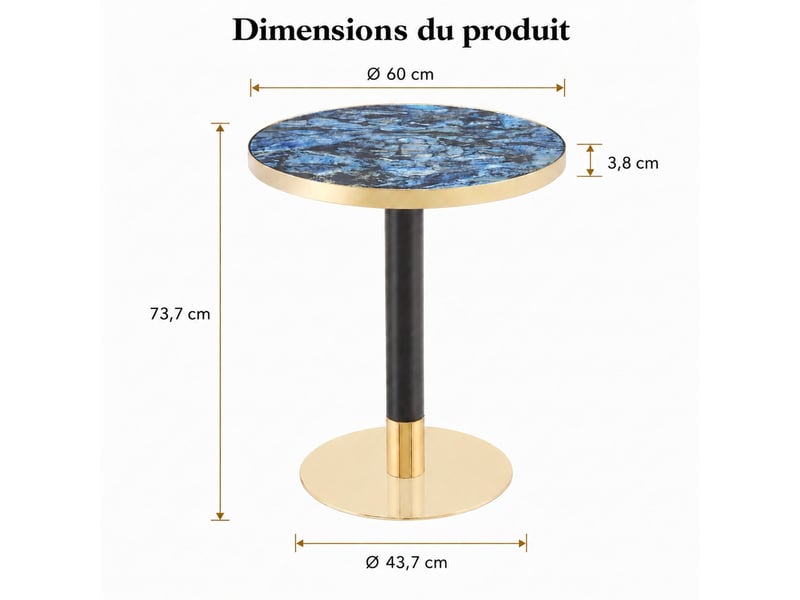  Guéridon rond moderne bleu effet marbre – mdf et métal dorénoir – ø 60 x h 73,7 cm  - Conforama D