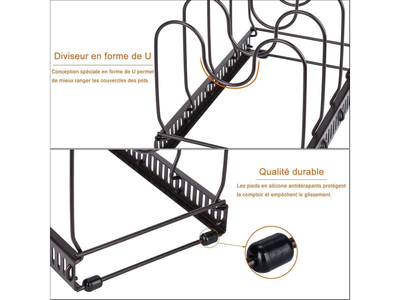Range-casseroles réglables avec 10 compartiments convien noir - Conforama D