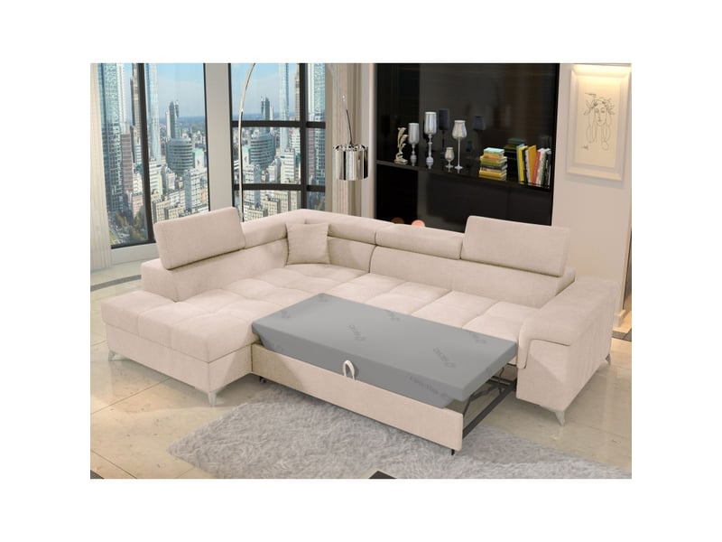  Canapé d'angle convertible palazzo 4 places beige – angle gauche avec coffre  - Conforama B